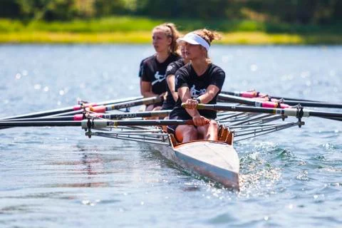 Athletes on a rowing competition Stock Photos