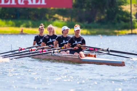 Athletes on a rowing competition Stock Photos