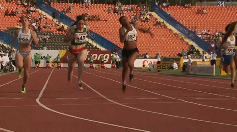Athletes run at the stadium Stock Footage 33795902