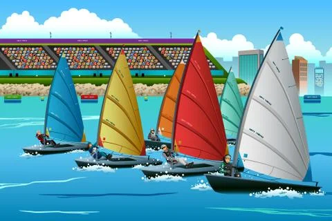 Athletes Sailing in the Competition Illustrazione stock