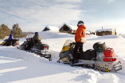 Athletes on a snowmobile Stock Photos