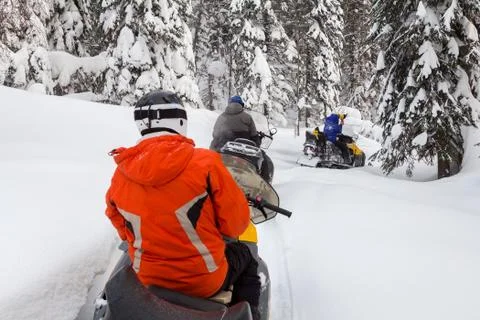 Athletes on a snowmobile Stock Photos
