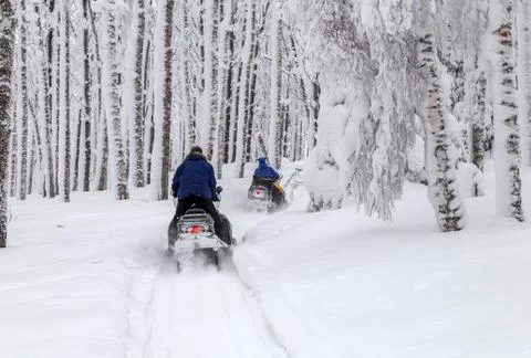 Athletes on a snowmobile Foto stock