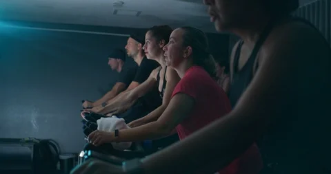 Athletes in a spin class Stock-Footage 97403885