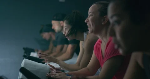Athletes in a spin class Stock Footage 97472800
