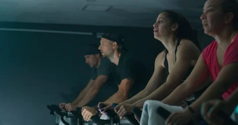 Athletes in a spinning class Stock Footage 97294739