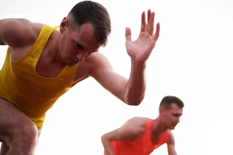 Athletes at the start preparing for the marathon Stock-Fotos