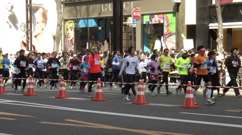 Athletes in the Tokyo Marathon Stock Footage