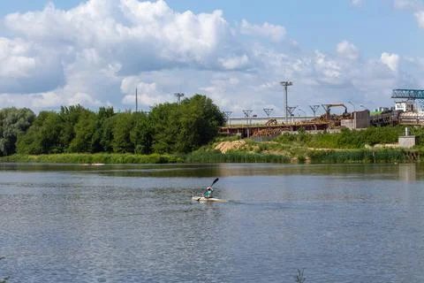 Athletes train in kayaking on the river Fotos de archivo