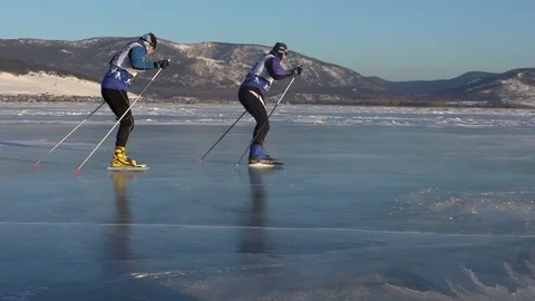 Athletes train at Lake Baikal. Stock Footage