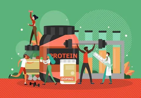 Athletes using doping, enhancing drugs, anabolic steroids. Sport medicine Stock Illustration