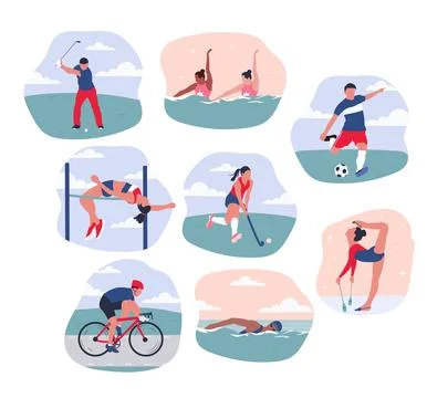 Athletes vector illustration isolated on white background. Different types .. Stock Illustration