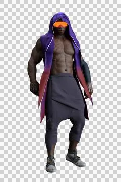 Athletic African man with cybenetic implants, electonic visor and futuristic  Stock Illustration