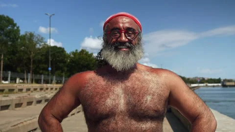 Athletic Bearded Elderly Turkish Man Smiling Confidently Outdoors Near Stock Footage 280654515