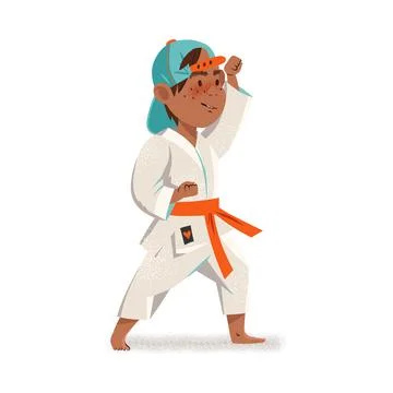 Athletic Boy in Cap Doing Karate or Judo Vector Illustration Stock Illustration