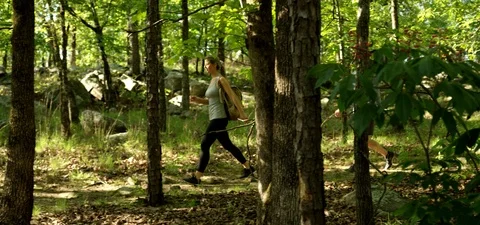 Athletic Couple Hikes Through Trees Video stock 95997908