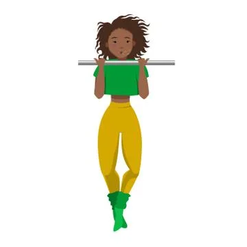 Athletic dark-skinned girl pulls up on the crossbar. Flat vector illustration Illustrazione stock