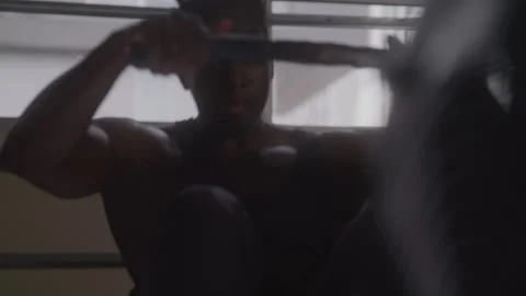 Athletic Guy Does Row Machine Stock Footage 270324075