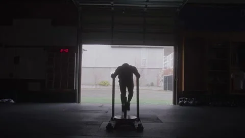 Athletic Guy Pushes Sled In Gym Stock Footage 270324637