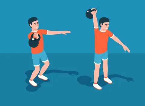 Athletic kettlebell training. Man pushes kettlebell. Weight Exercise. Stock Illustration
