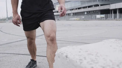 Athletic Man With Beard Trains Outdoors. Stock Footage 137967608