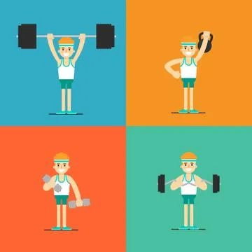 Athletic man doing exercise, illustration set Stock Illustration