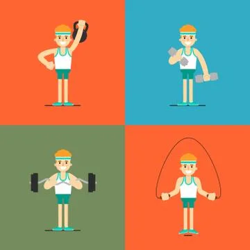Athletic man doing exercise, illustration set Stock Illustration