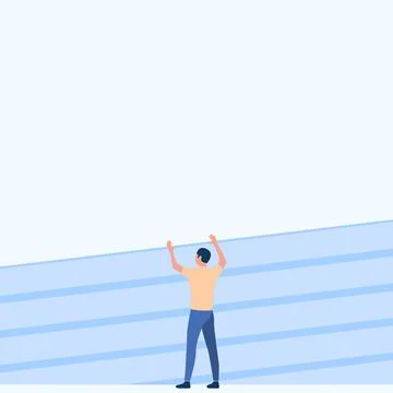 Athletic Man Drawing Standing On Track Field Raising Both Hands. Gentleman Stock Illustration