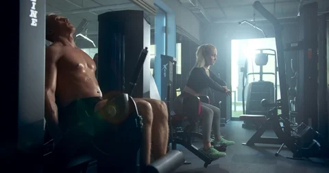 Athletic man engaged in leg exercise in the gym master view Ukraine Lviv, 15.03 Video stock 127323307