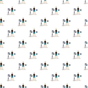 Athletic man lifting weights filmed on camera repeat pattern Stock Illustration