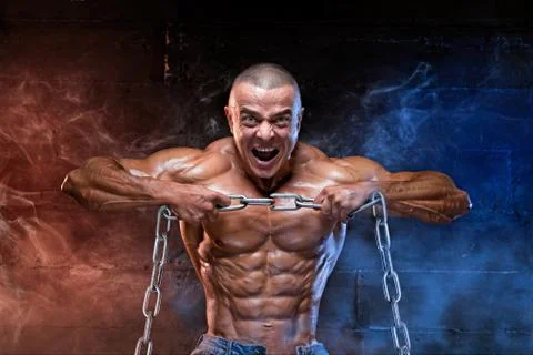 Athletic man middle plan with chain Stock Photos