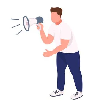 Athletic man shouting in megaphone semi flat color vector character Stock Illustration