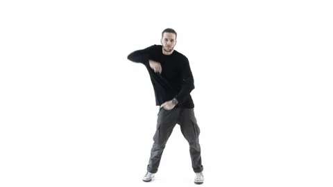 Athletic man shows body flex freestyle isolated on white Video stock 275548020