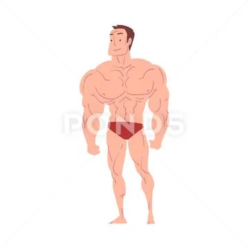 Athletic Man in Underwear, Young Man with Muscular Body Cartoon Style Vector Stock Illustration