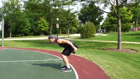 Athletic man working out training exercising, dumbbell triceps kickbacks, 4k. Stock Footage 116147988