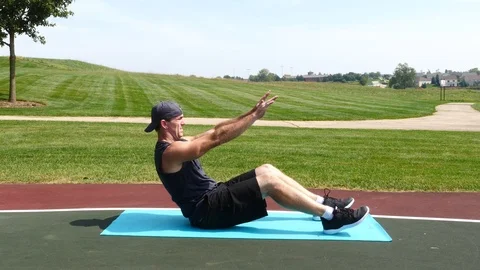 Athletic man working out training exercising, v sit core abs, 4k, 60fps. Stock Footage 116149397