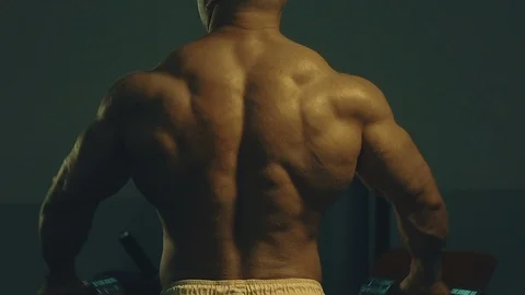 Athletic men pumping up back muscles workout fitness and bodybuilding Video stock 118774534
