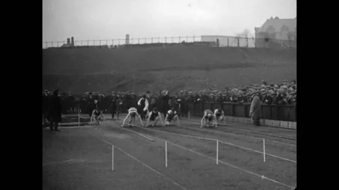 Athletic men run while N. Thompson outrunning his rivals, United Kingdom, 1925 Stock-Footage 172219943