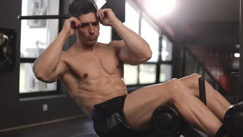 Athletic Middle Age Male Doing Exercise For Abdominal Muscles In Gym Stock Footage 201406067