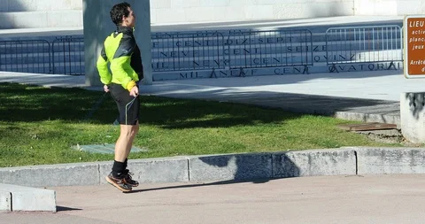 Athletic Middle Aged Man Jumping With Skipping Rope Outdoor Stock Footage 102497865