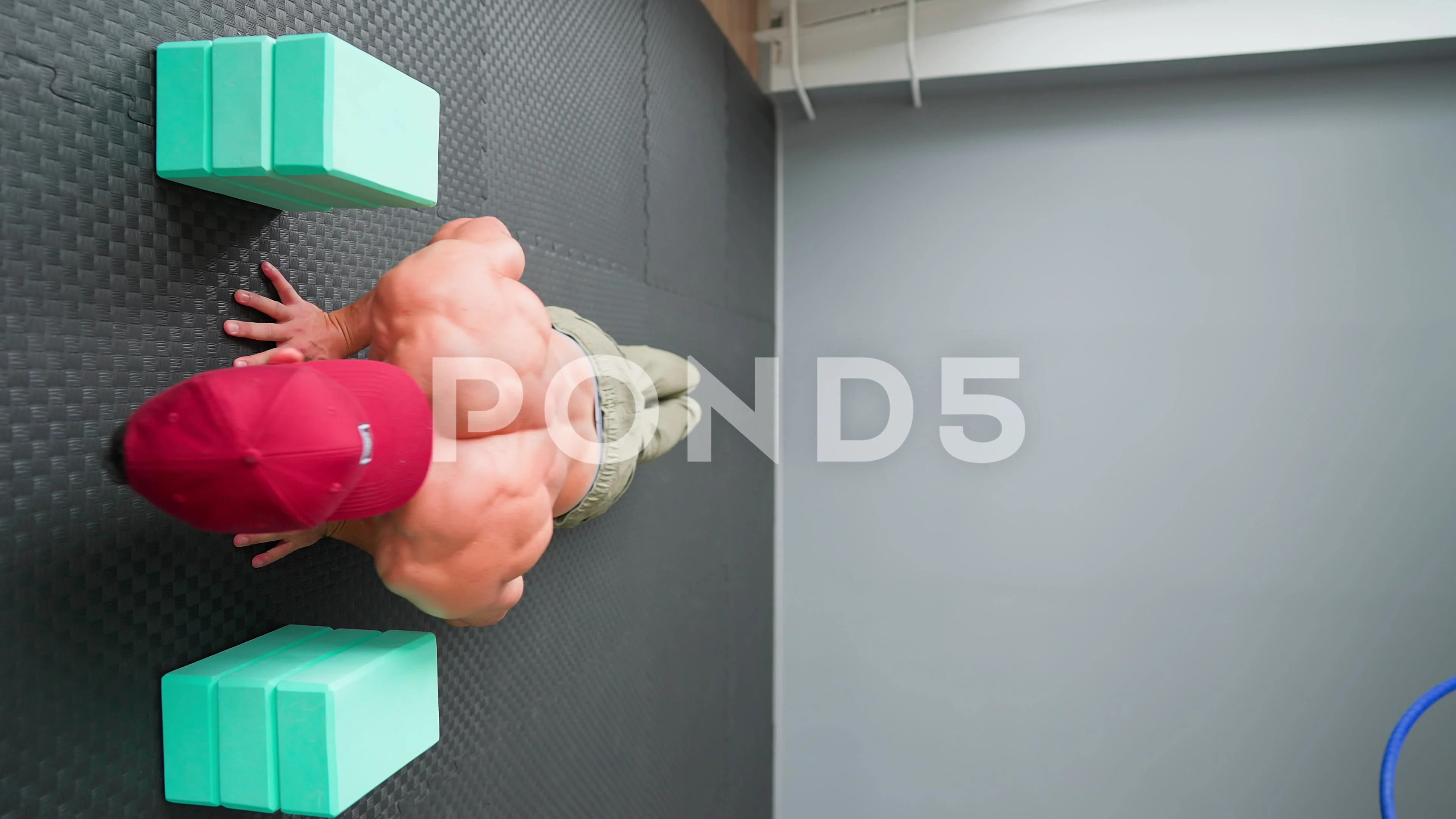 Athletic Muscular Man Naked Waist Doing Push-ups in Gym. Healthy Lifestyle