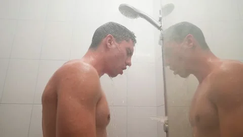 Athletic Naked Man Takes Shower At Home ... | Stock Video