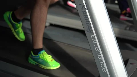Athletic People Running on Treadmills, Doing Fitness Exercise Stock Footage 241612325