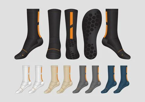 Athletic Performance Crew Socks Technical Flat Design Template Set, Sports Socks Ilustração Stock