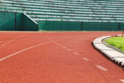 Athletic running track in stadium Stock Photos