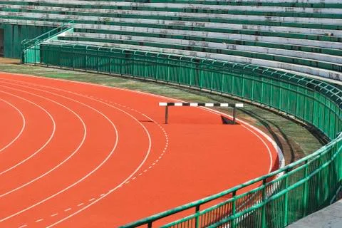 Athletic running track in stadium Stock Photos