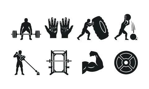 Athletic strength conditioning and powerlifting icons for fitness training. Stock-Illustration