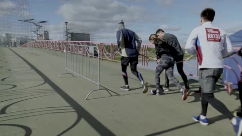 Athletic Teamwork Run Practice City Marathon Event Stock Footage 109182134