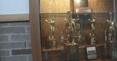Athletic Trophy Case - Pan Stock Footage 85128707