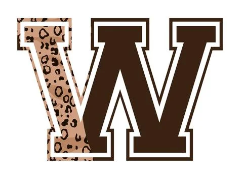 A athletic varsity block graphic illustration featuring letter w with letter  Stock Illustration